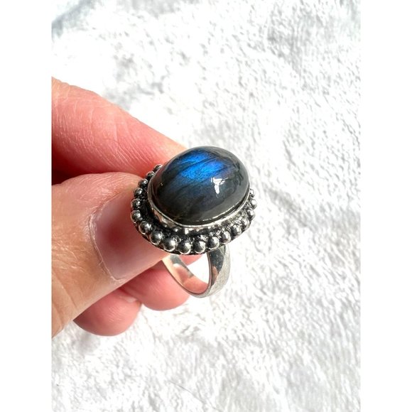 Handmade Jewelry - 925 Blue Flash Dome Labradorite Ring 6